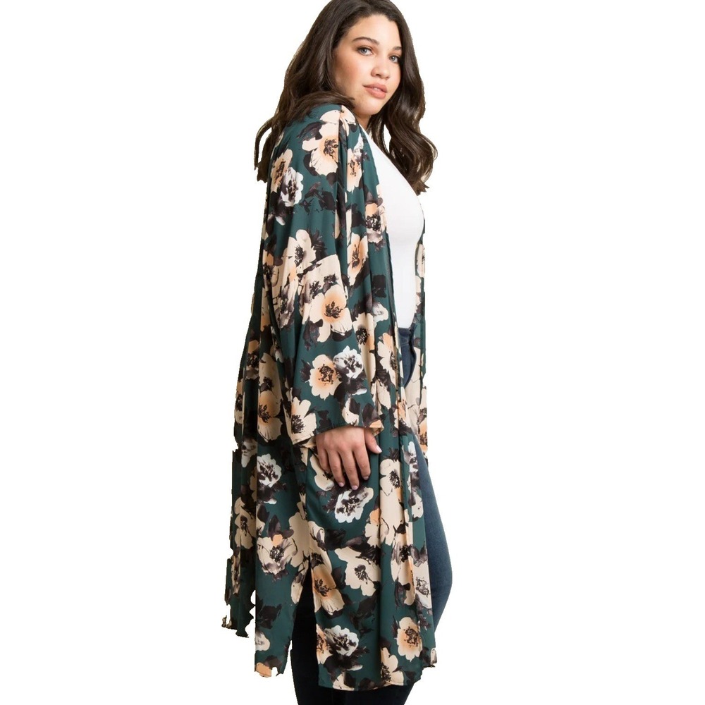 Pink Blush Floral‎ Kimono Cardigan Duster Green Beige Black Cream Large